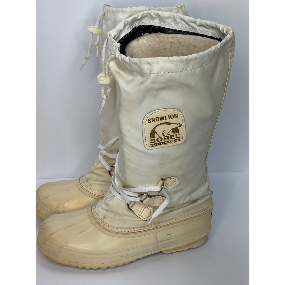 Vintage Sorel Snowlion White Winter Boots Made in Canada Womens 8 Natural Rubber - Picture 2 of 6